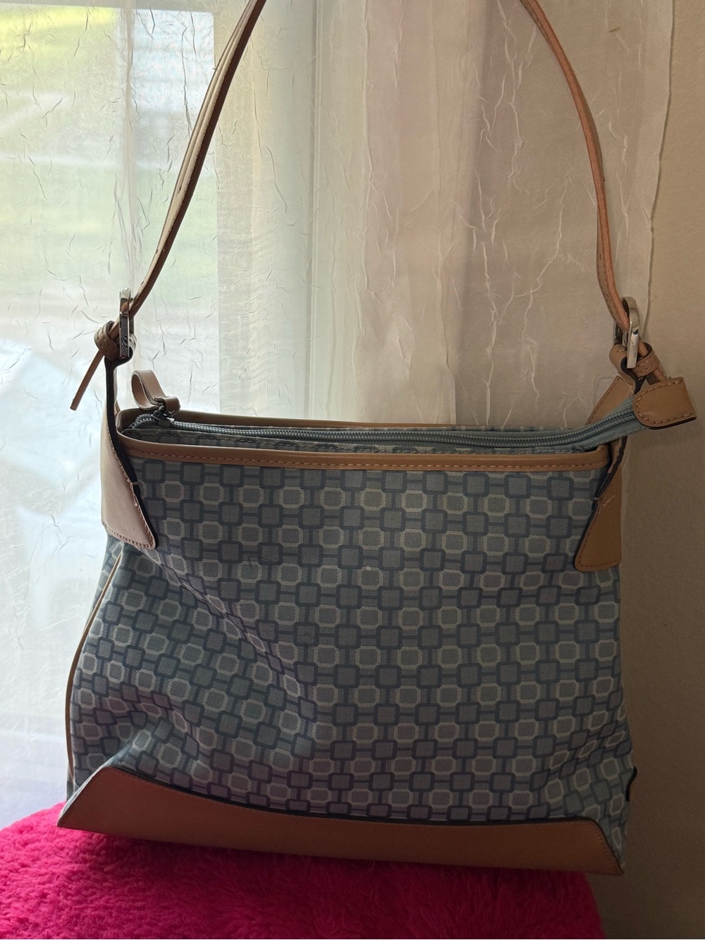Nine West Blue Geometric Shoulder Bag with Tan Trim